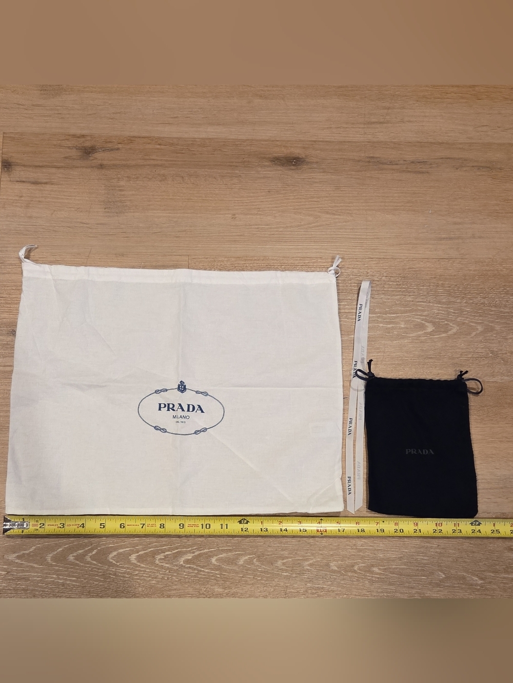 2 Prada Drawstring Dust Bag/ jewelry Pouch and ribbon White/dark Blue Cotton